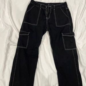 Black Contrast Stitch Baggy Jeans